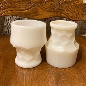 Short Georgian Honeycomb White Milk Glass Tumblers - Shot Glasses, Unique